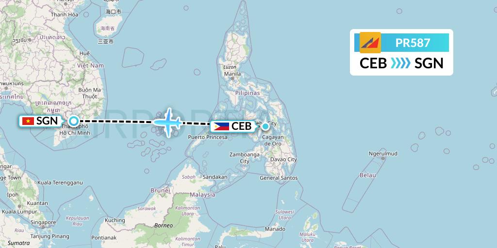 PR587 Philippine Airlines Flight Map: Cebu to Ho Chi Minh City