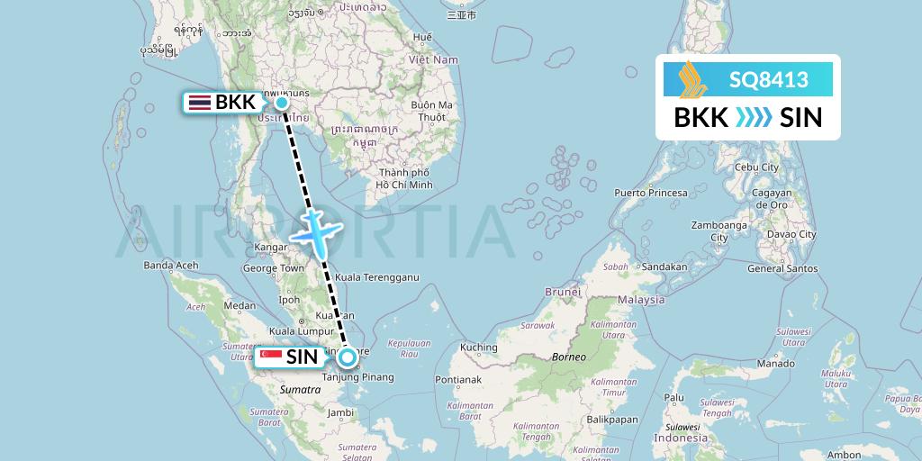SQ8413 Singapore Airlines Flight Map: Bangkok to Singapore