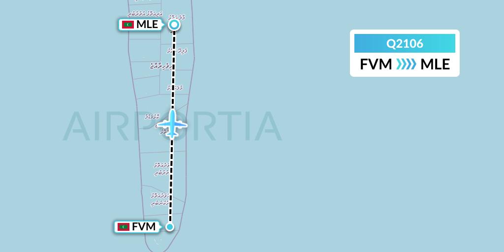 Q2106 Maldivian Flight Map: Fuvahmulah Island to Male