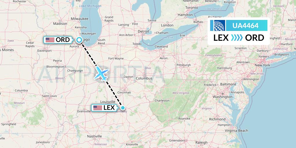 UA4464 United Airlines Flight Map: Lexington to Chicago