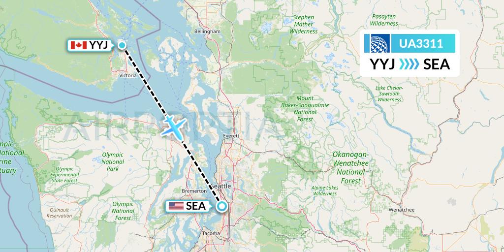 UA3311 United Airlines Flight Map: Victoria to Seattle