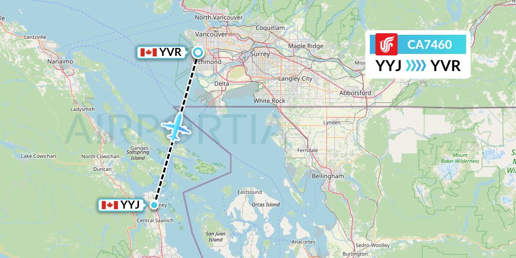 CA7460 Air China Flight Map: Victoria to Vancouver