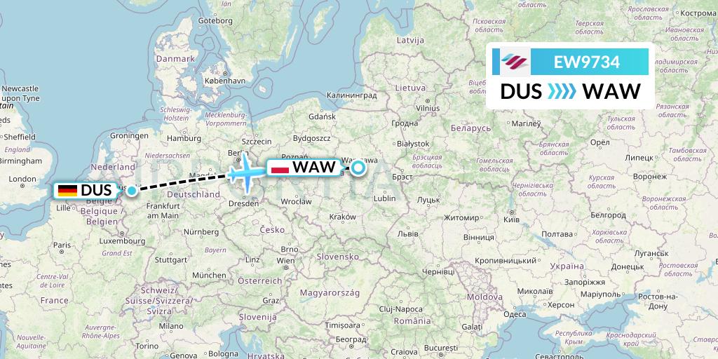 EW9734 Eurowings Flight Map: Dusseldorf to Warsaw