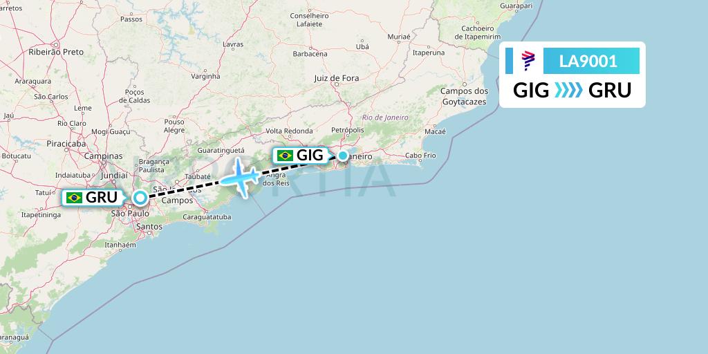 LA9001 LAN Airlines Flight Map: Rio de Janeiro to Sao Paulo
