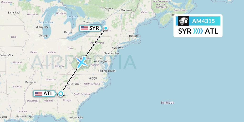 AM4315 Aeromexico Flight Map: Syracuse to Atlanta