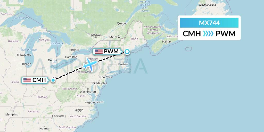 MX744 Breeze Airways Flight Map: Columbus to Portland