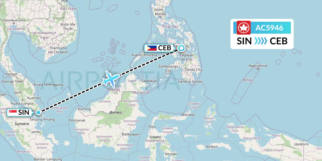 AC5946 Air Canada Flight Map: Singapore to Cebu