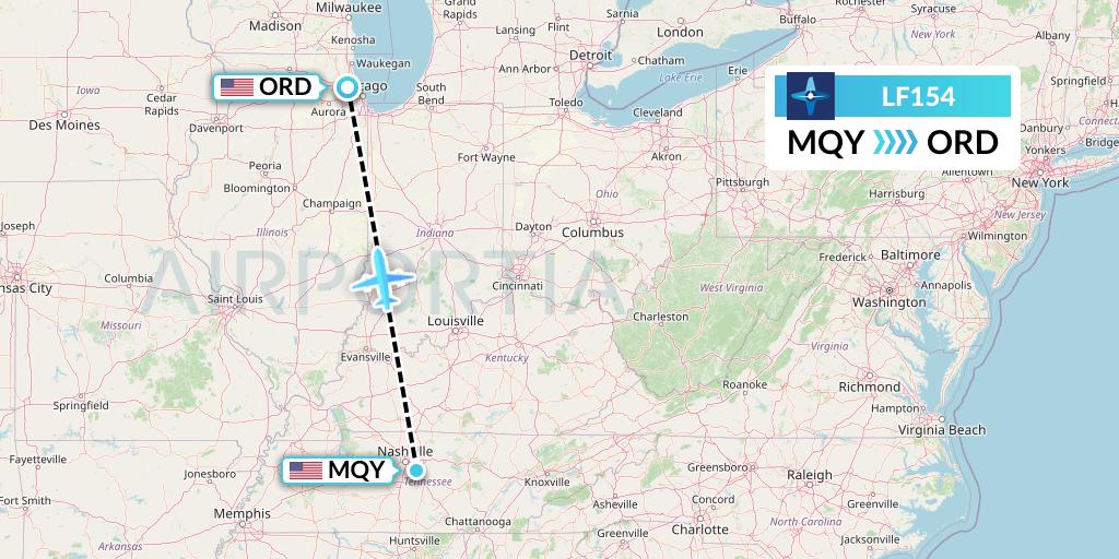 LF154 Corporate Flight Management Flight Map: Smyrna to Chicago