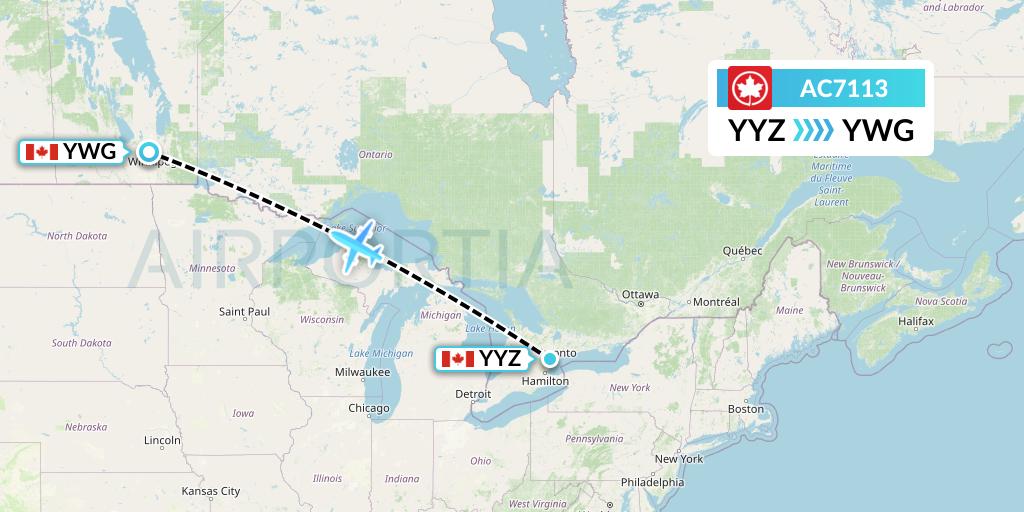 AC7113 Air Canada Flight Map: Toronto to Winnipeg