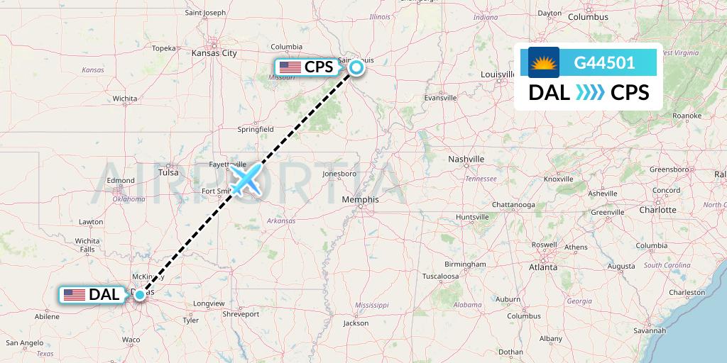G44501 Allegiant Air Flight Map: Dallas to St. Louis