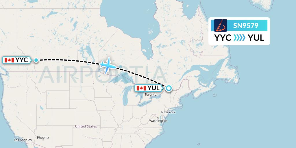 SN9579 Brussels Airlines Flight Map: Calgary to Montreal
