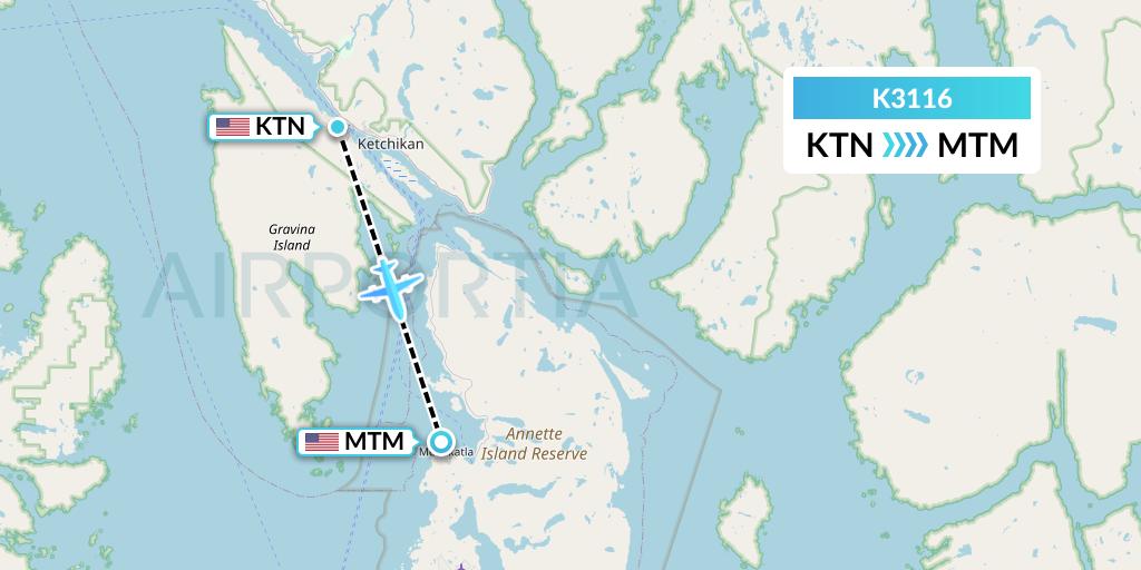 K3116 Taquan Air Flight Map: Ketchikan to Metlakatla