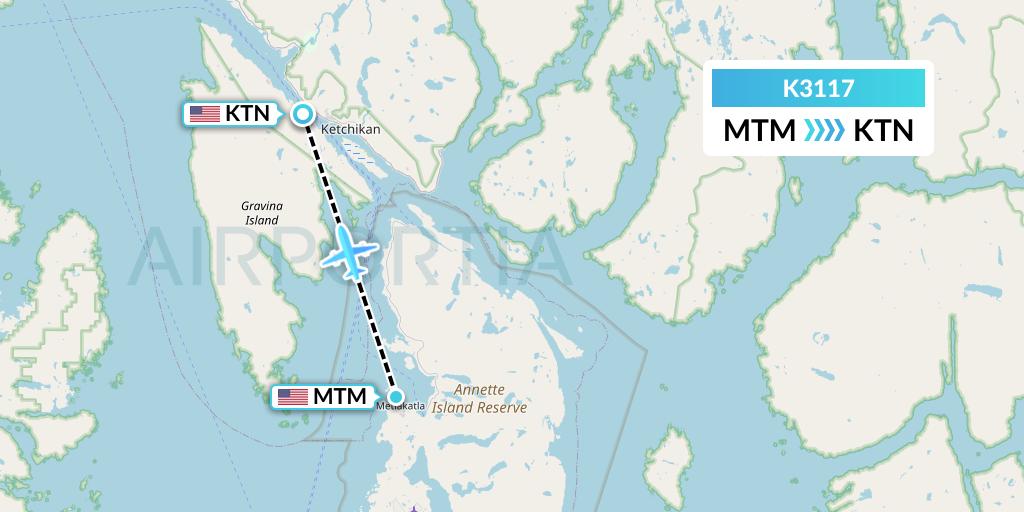 K3117 Taquan Air Flight Map: Metlakatla to Ketchikan