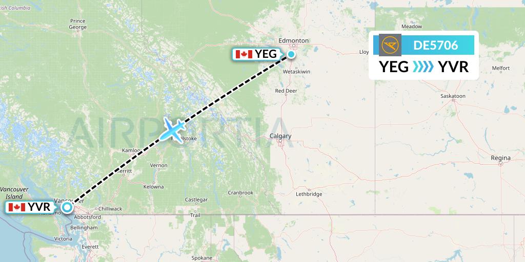 DE5706 Condor Flight Map: Edmonton to Vancouver