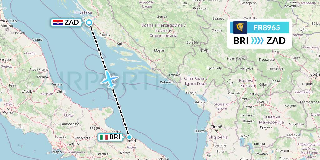FR8965 Ryanair Flight Map: Bari to Zadar