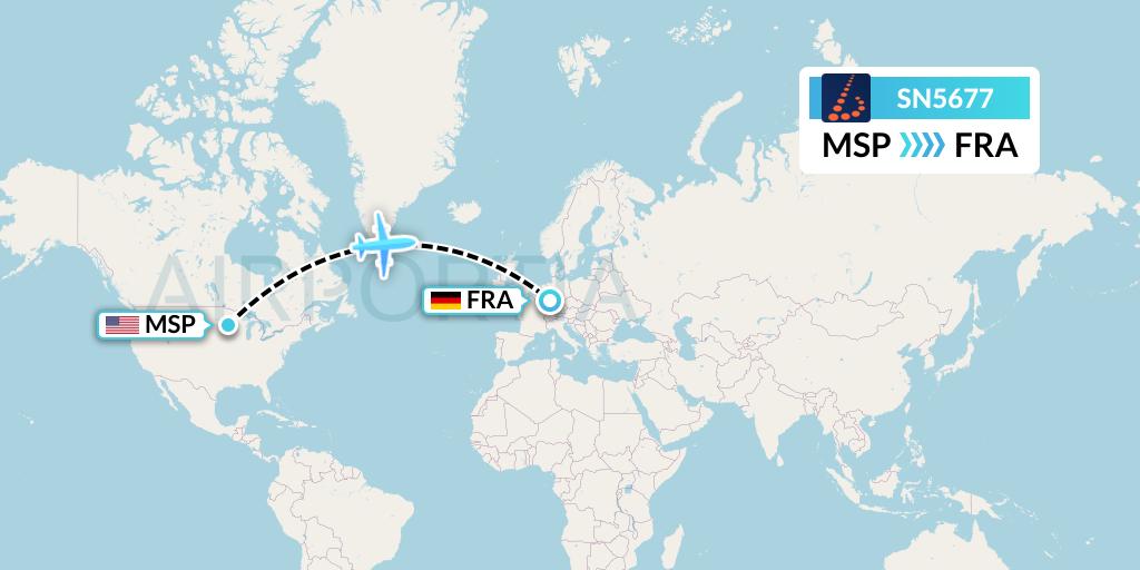 SN5677 Brussels Airlines Flight Map: Minneapolis to Frankfurt