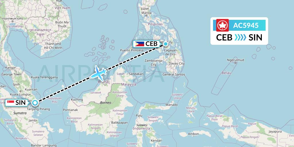 AC5945 Air Canada Flight Map: Cebu to Singapore