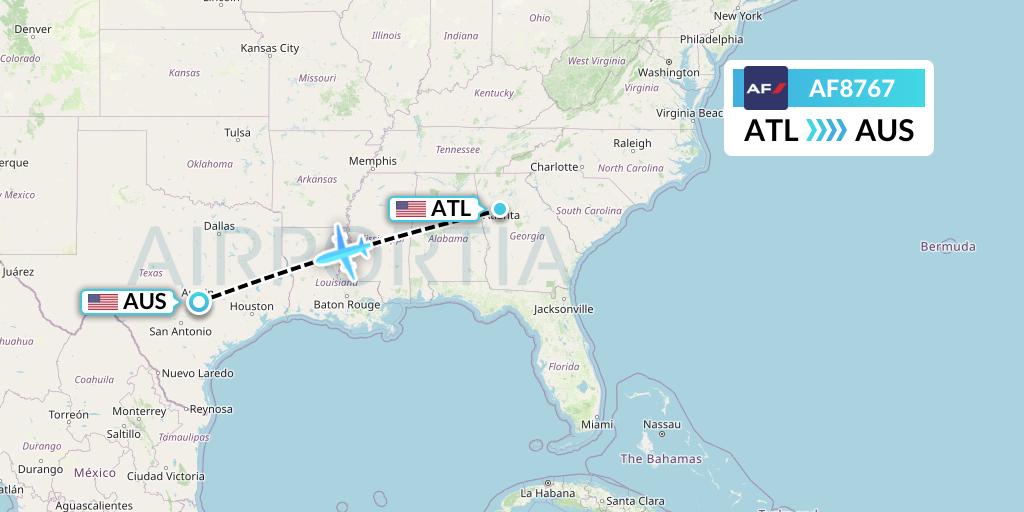 AF8767 Air France Flight Map: Atlanta to Austin