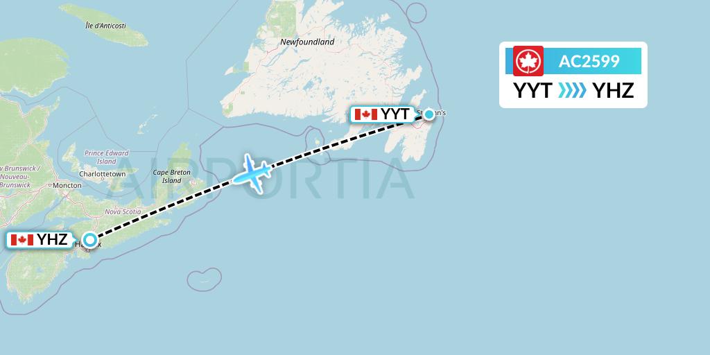 AC2599 Air Canada Flight Map: St. John's to Halifax