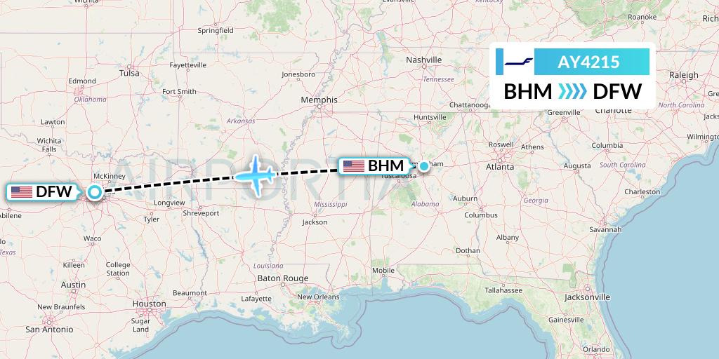 AY4215 Finnair Flight Map: Birmingham to Dallas