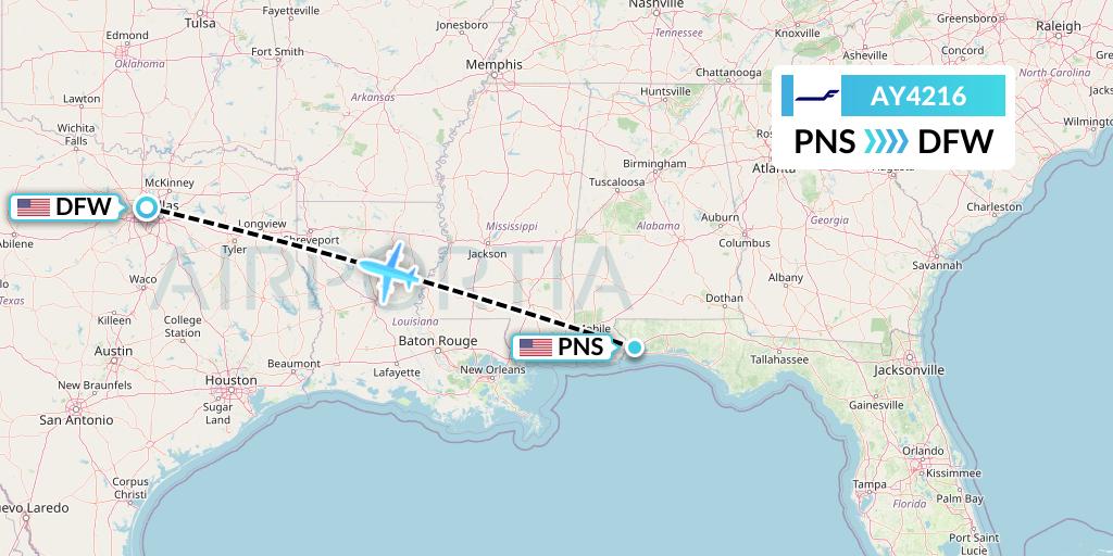 AY4216 Finnair Flight Map: Pensacola to Dallas