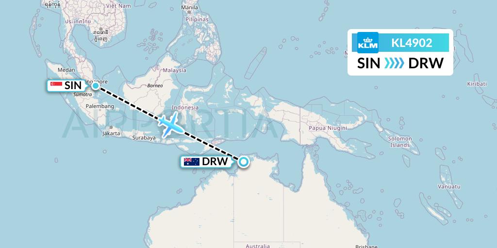 KL4902 KLM Flight Map: Singapore to Darwin