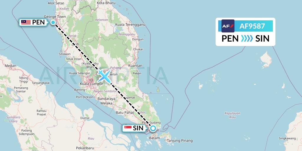 AF9587 Air France Flight Map: Penang to Singapore