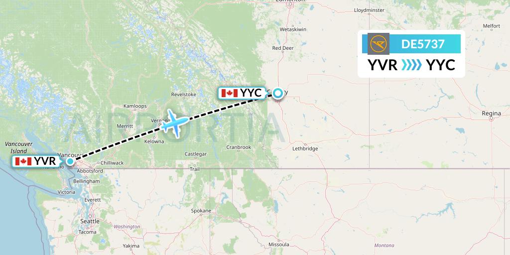 DE5737 Condor Flight Map: Vancouver to Calgary