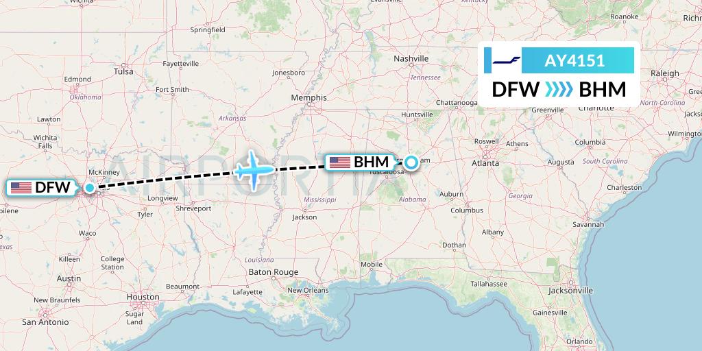 AY4151 Finnair Flight Map: Dallas to Birmingham