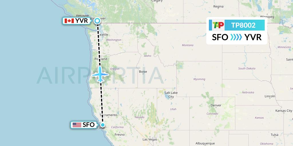 TP8002 TAP Portugal Flight Map: San Francisco to Vancouver