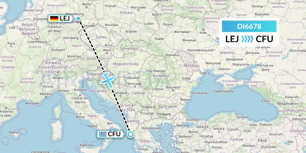 DI6678 Marabu Airlines Flight Map: Leipzig to Corfu