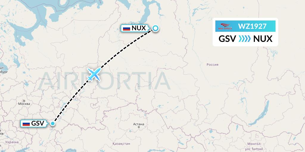 WZ1927 Red Wings Flight Map: Saratov to Novy Urengoy