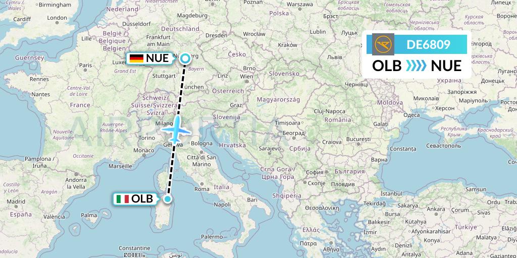 DE6809 Condor Flight Map: Olbia to Nurnberg