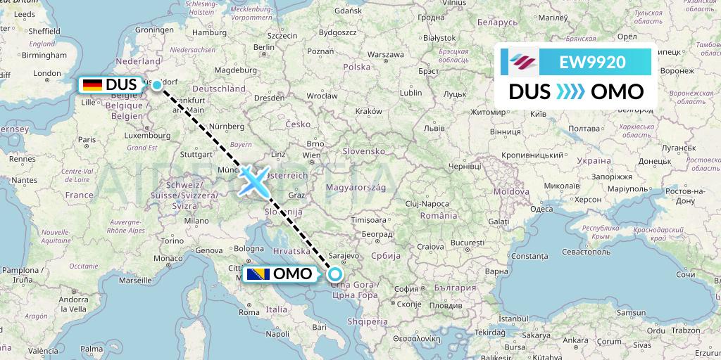 EW9920 Eurowings Flight Map: Dusseldorf to Mostar