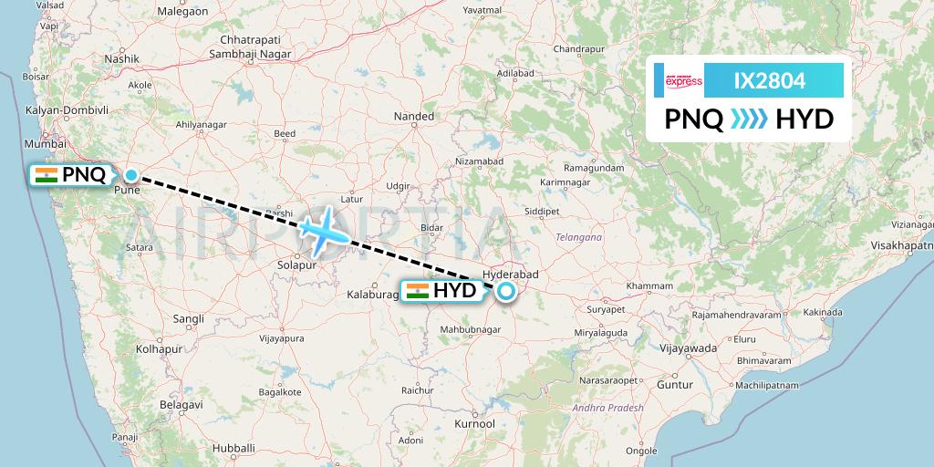 IX2804 Air India Express Flight Map: Pune to Hyderabad