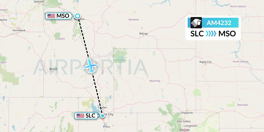 AM4232 Aeromexico Flight Map: Salt Lake City to Missoula