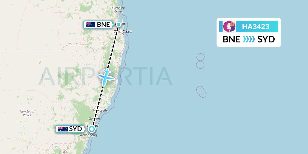 HA3423 Hawaiian Airlines Flight Map: Brisbane to Sydney