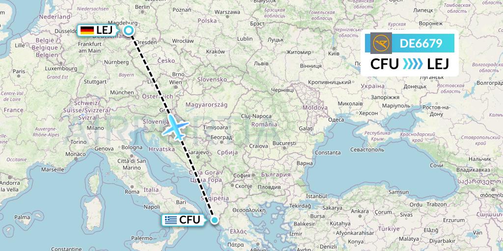 DE6679 Condor Flight Map: Corfu to Leipzig