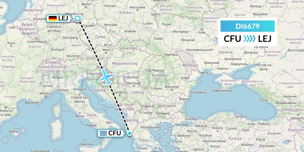 DI6679 Marabu Airlines Flight Map: Corfu to Leipzig