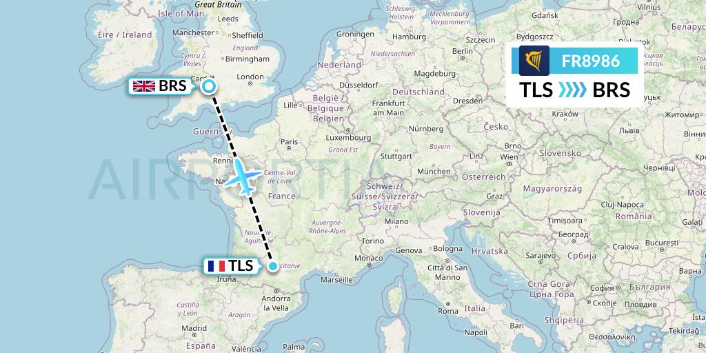 FR8986 Ryanair Flight Map: Toulouse to Bristol