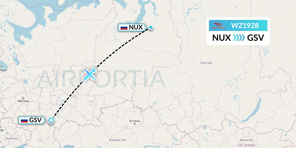 WZ1928 Red Wings Flight Map: Novy Urengoy to Saratov