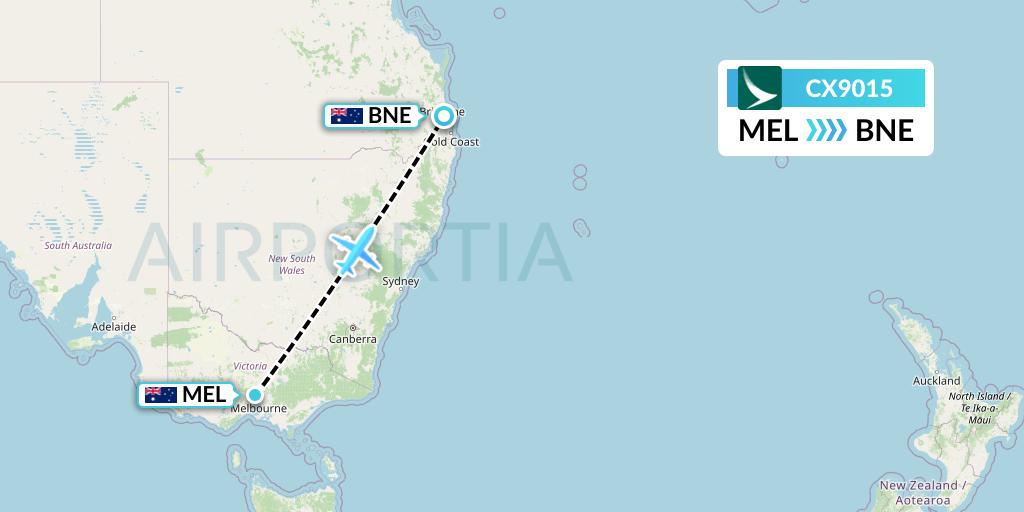 CX9015 Cathay Pacific Flight Map: Melbourne to Brisbane