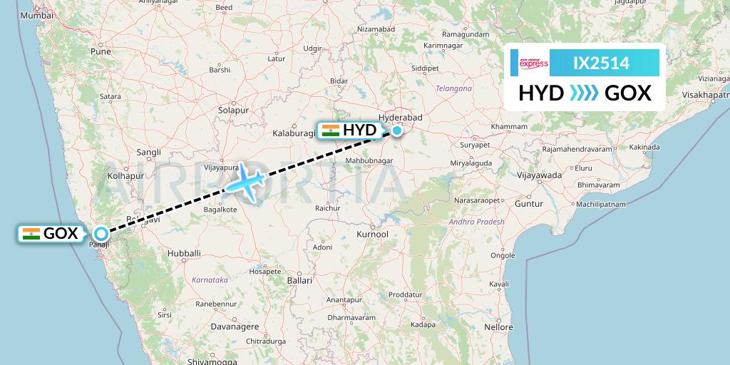 IX2514 Air India Express Flight Map: Hyderabad to Goa