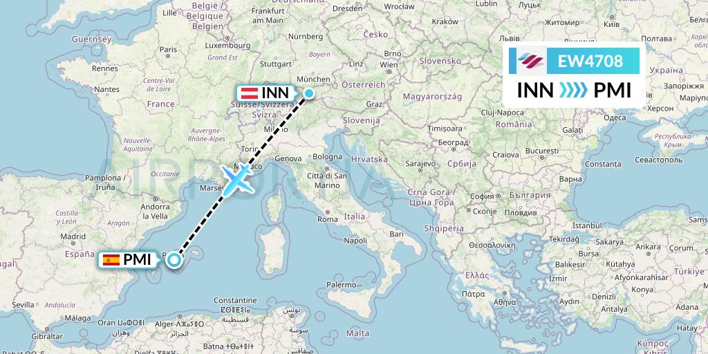 EW4708 Eurowings Flight Map: Innsbruck to Palma de Mallorca