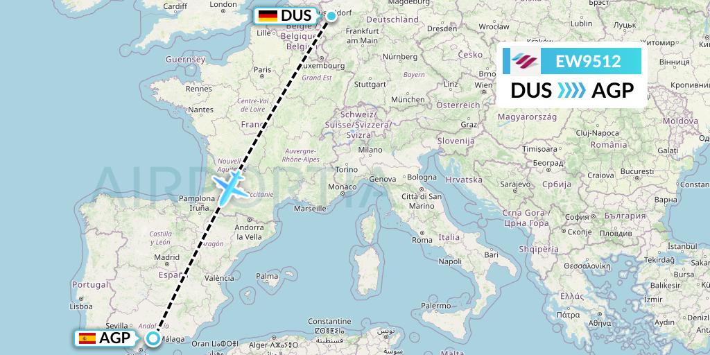 EW9512 Eurowings Flight Map: Dusseldorf to Malaga