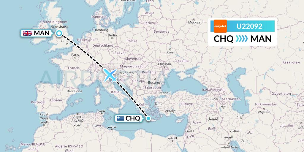 U22092 EasyJet Flight Map: Chania to Manchester