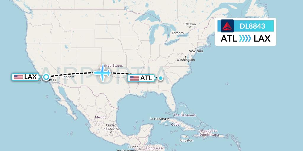 DL8843 Delta Air Lines Flight Map: Atlanta to Los Angeles