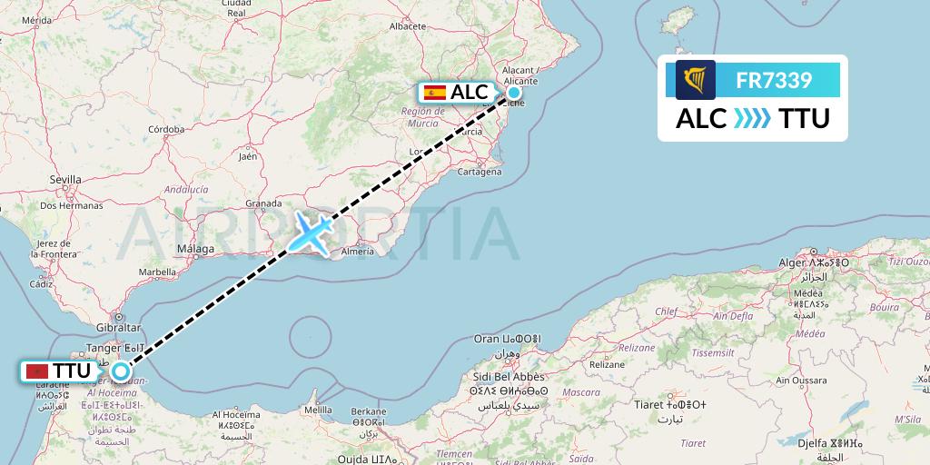 FR7339 Ryanair Flight Map: Alicante to Tetuan