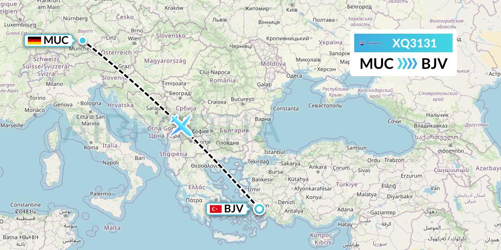 XQ3131 SunExpress Flight Map: Munich to Bodrum