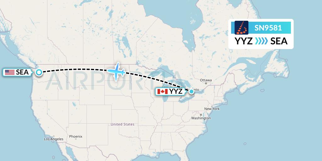 SN9581 Brussels Airlines Flight Map: Toronto to Seattle